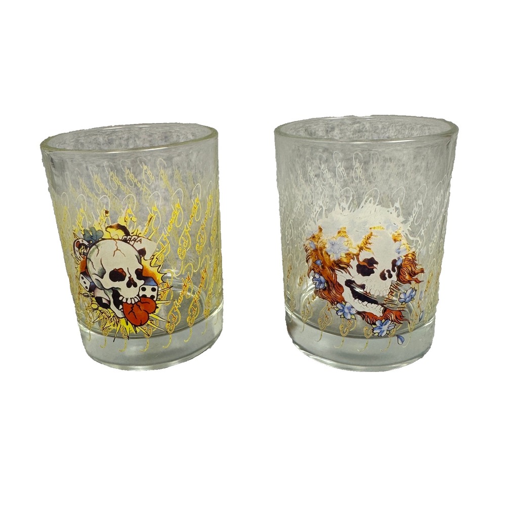 Don Ed Hardy Designs Tattoo Art Whiskey Rocks Glasses Set Of 2 Skull Y2K